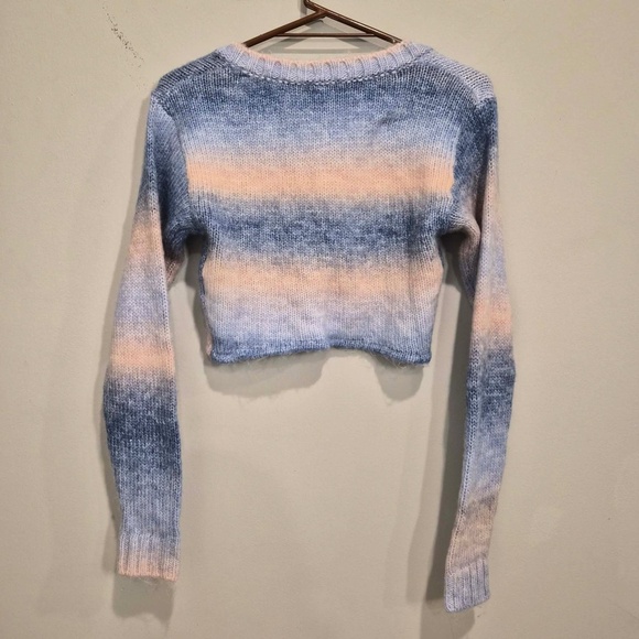 For Love And Lemons NWT Celeste Twist Knot Cropped Cotton Candy Pastel Sweater M - Picture 9 of 12